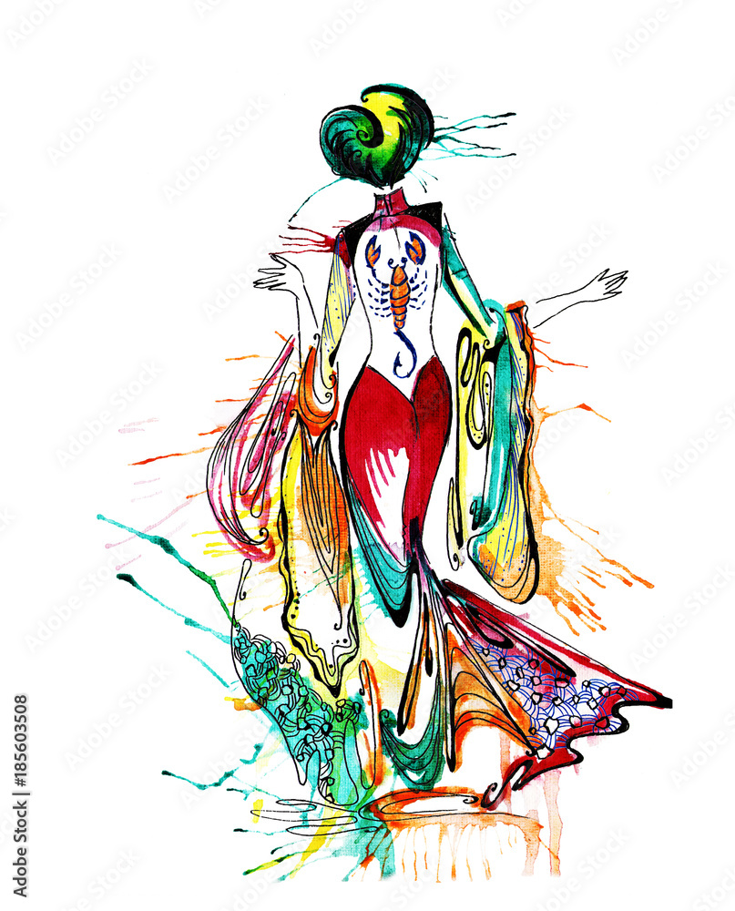 Zodiac illustration of the astrological sign of Scorpio as a beautiful girls Zodiac illustration of the astrological sign of Scorpio as a beautiful girls