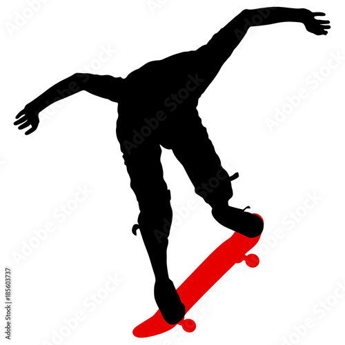 Silhouettes a skateboarder performs jumping. Vector illustration
