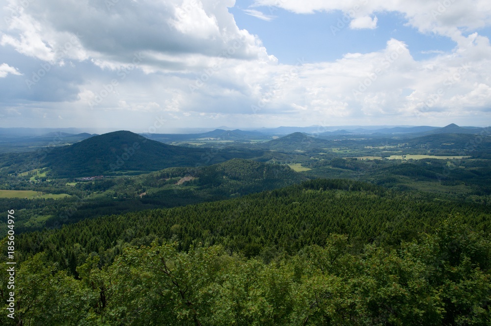 Lusatian mountains from lookout tower Hvozd (Hochwald), Northern Bohemia, Czech republic