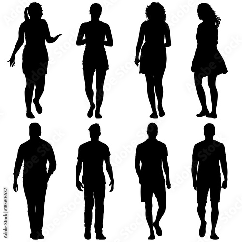 Black silhouette group of people standing in various poses