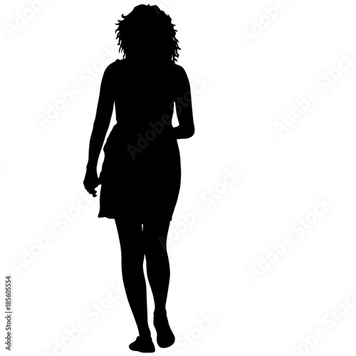 Black silhouette woman standing, people on white background