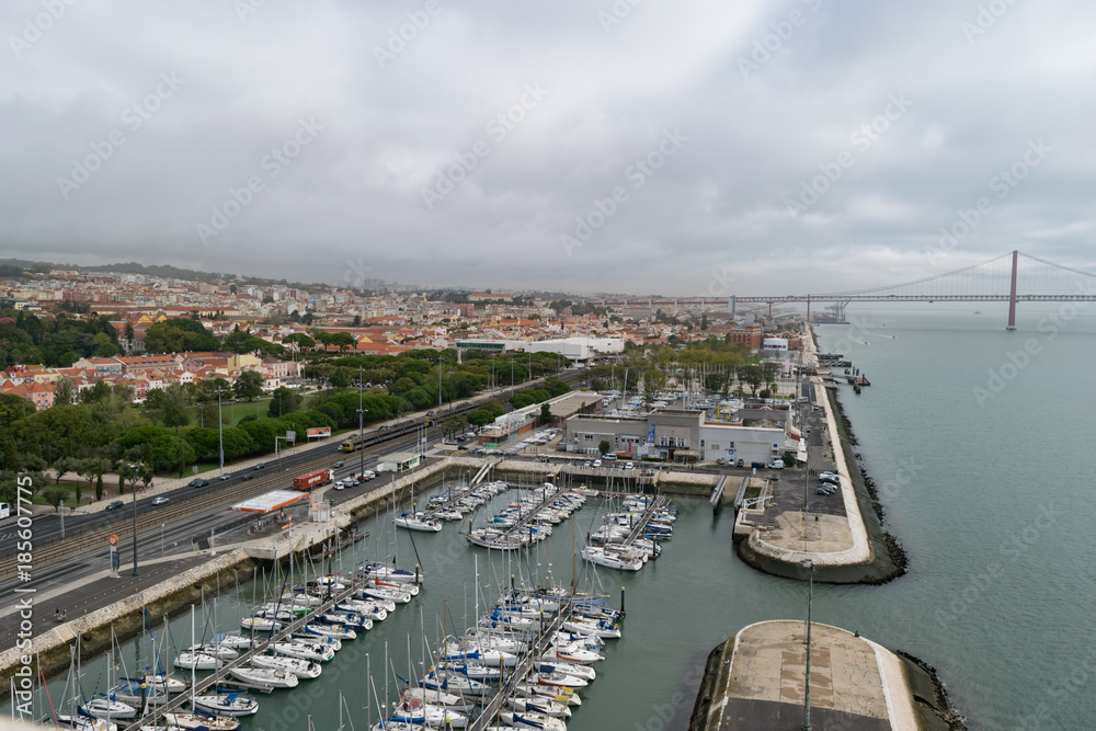 View of port in Belem, near Monument of Discovery