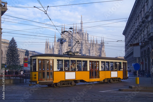Tram a Milano Lombardia Italia Europa Streetcar in Milan Lombardy italy Europe