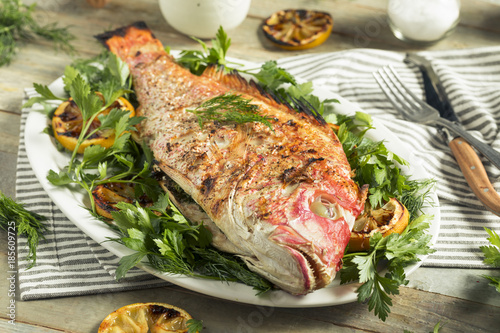 Tablou pe pânză Homemade Grilled Whole Red Snapper