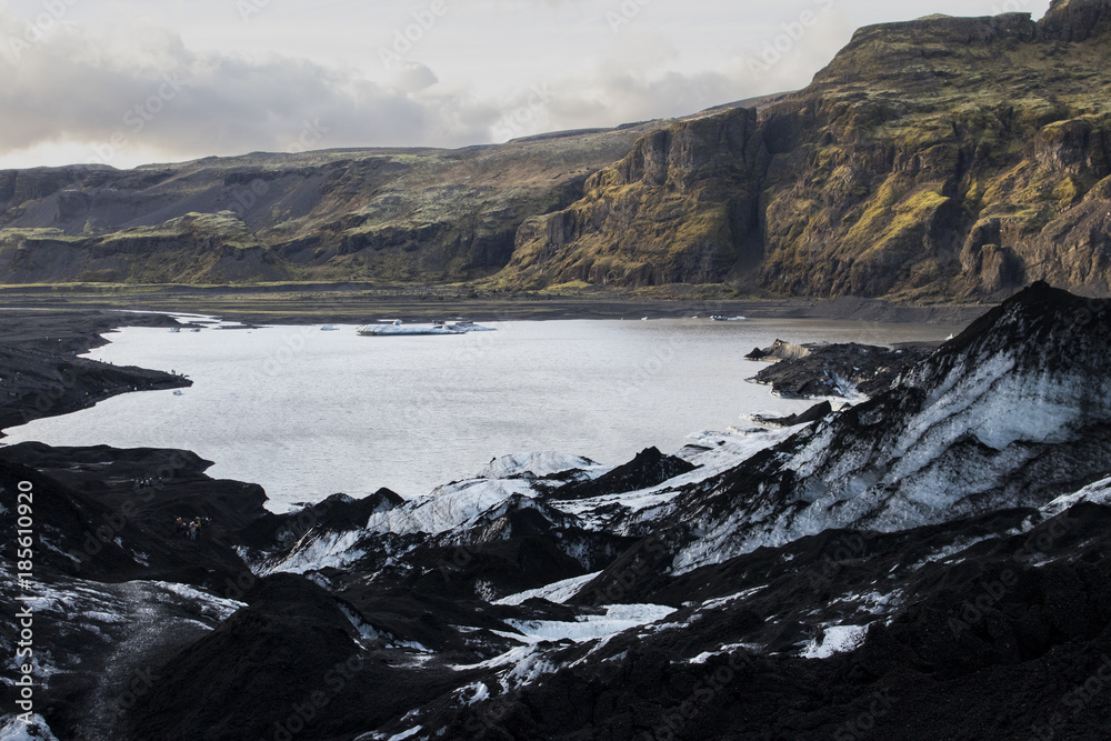 Glacier with ash in Iceland