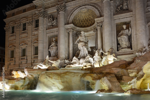 Night view of Trevi fountain in Rome, Italy