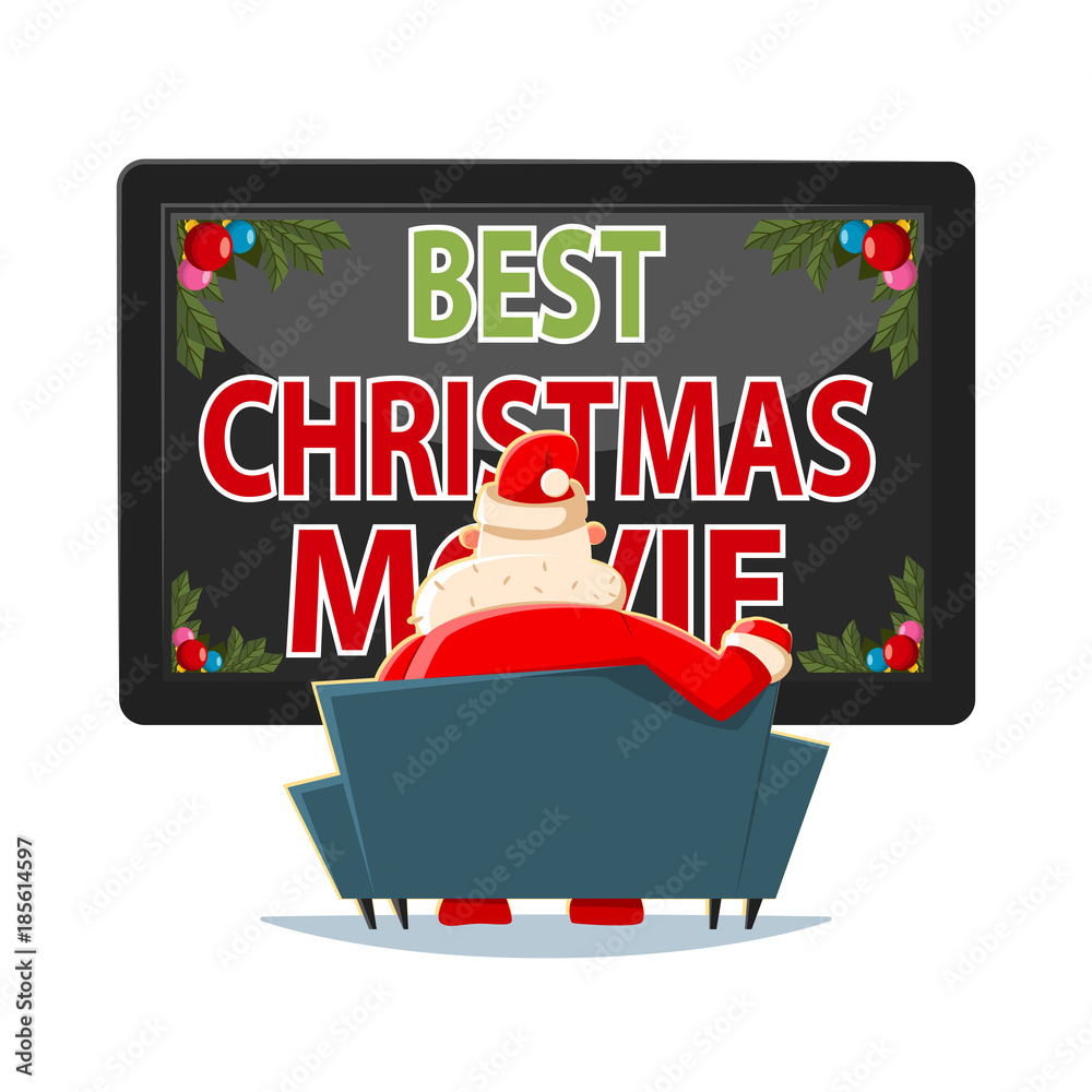 Best Christmas movies vector cartoon illustration. Santa Claus on the