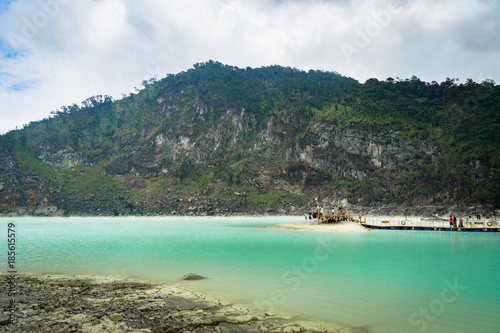 The view of Kawa Putih, "White Crater" in Bandung, West Java, Indonesia. White Crater is a natural wonder in Indonesia visited by domestic and foreign tourists.