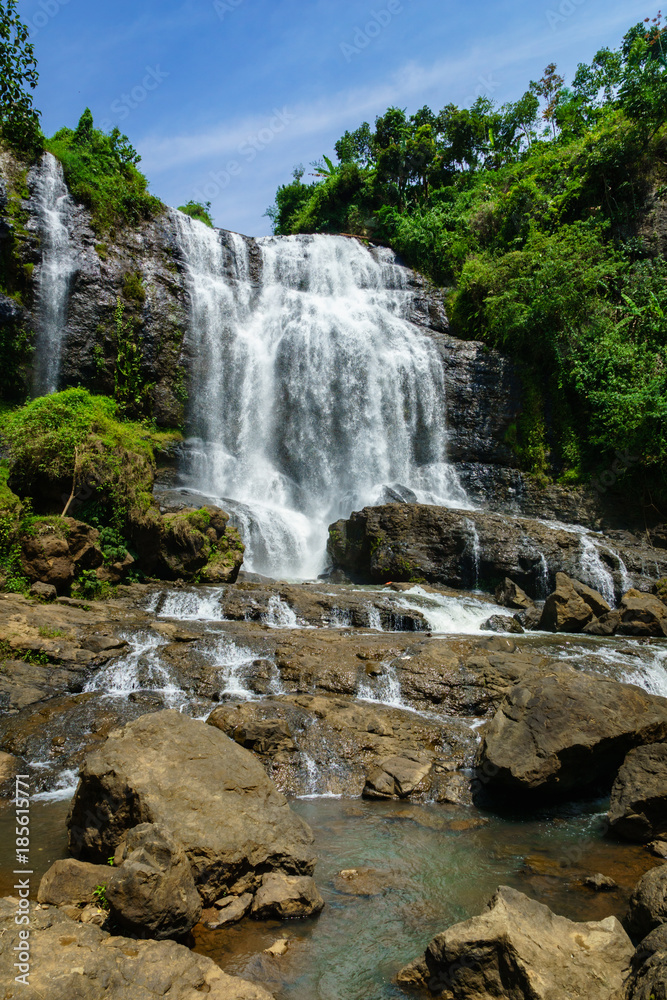 Waterfall, countryside landscape in a village in Cianjur, Java, Indonesia