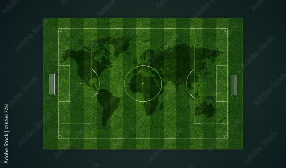 Soccer field with world map