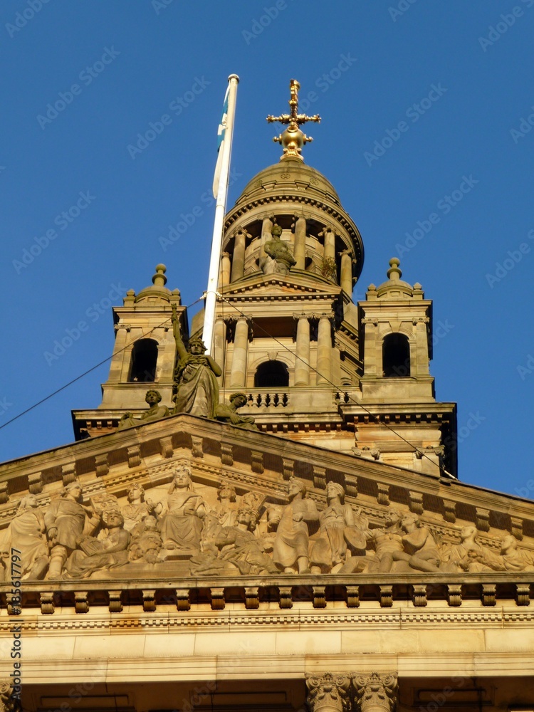 Close-up of the main tower of the City Chambers, Glasgow.