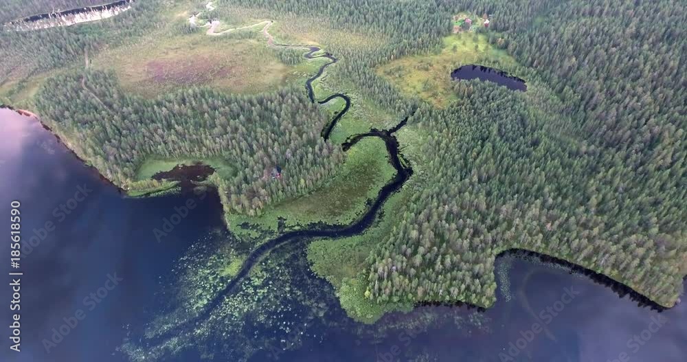 Flying over finlands tundra and taiga moorland Flying over finlands tundra and taiga moorland