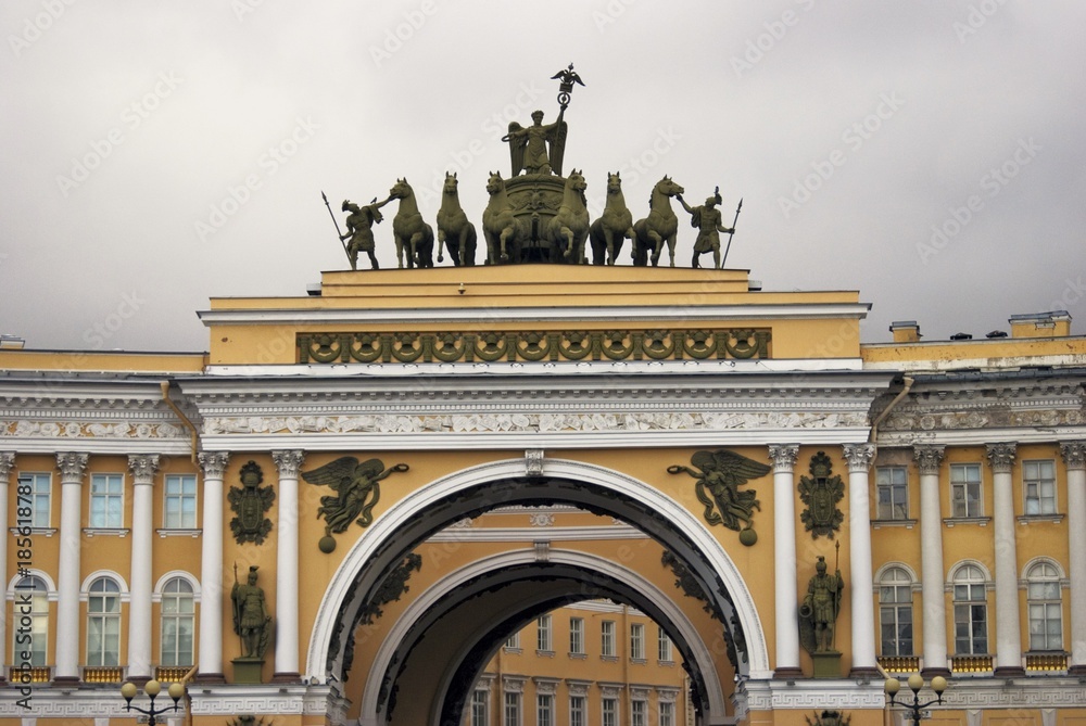 Old architecture of Saint-Petersburg, Russia. Color photo.