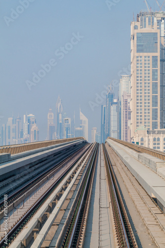 Tracks of an elevated stretch of Dubai metro, United Arab Emirates