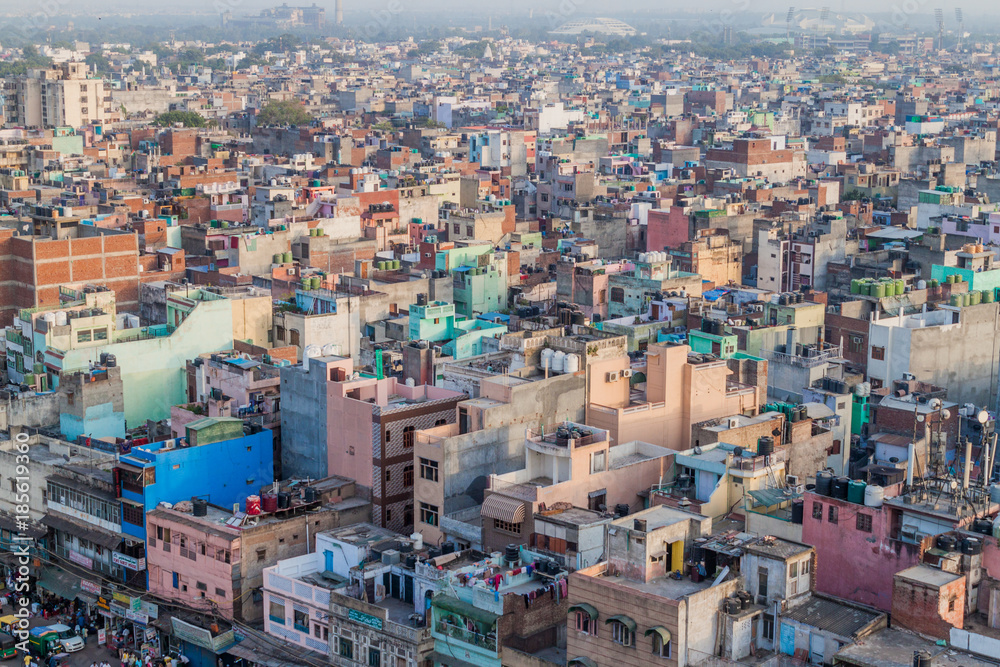 DELHI, INDIA - OCTOBER 22, 2016: Aerial view of Old Delhi, India.