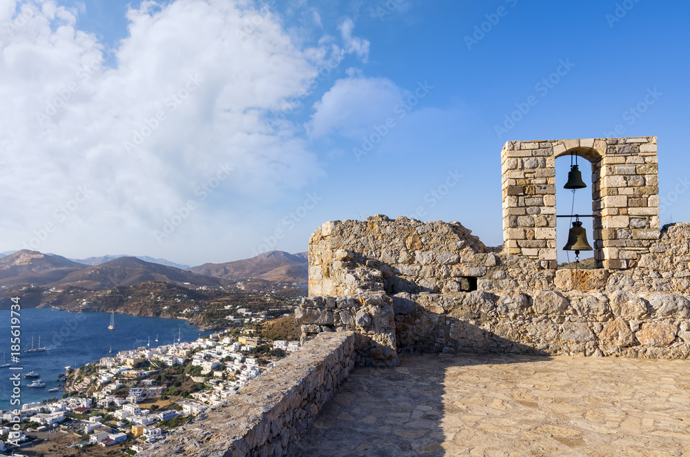 Inside the castle on top of the mountain in Leros island, Greece 
