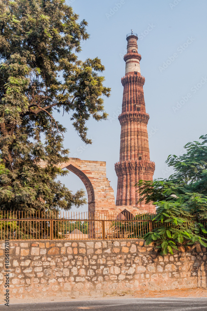 Qutub Minar minaret in Delhi, India.
