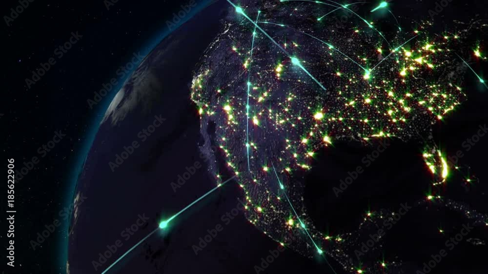 Abstract concept of global network. Internet and global communications, global business and transport communications of the Earth
