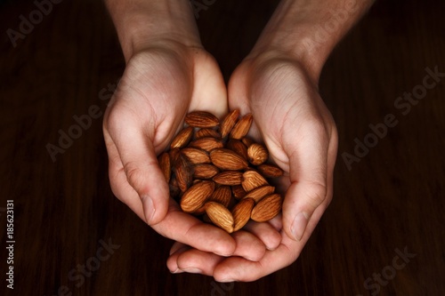 Close-up of handful of almonds