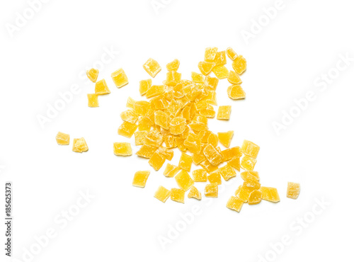 Candied dried pineapple isolated on white background