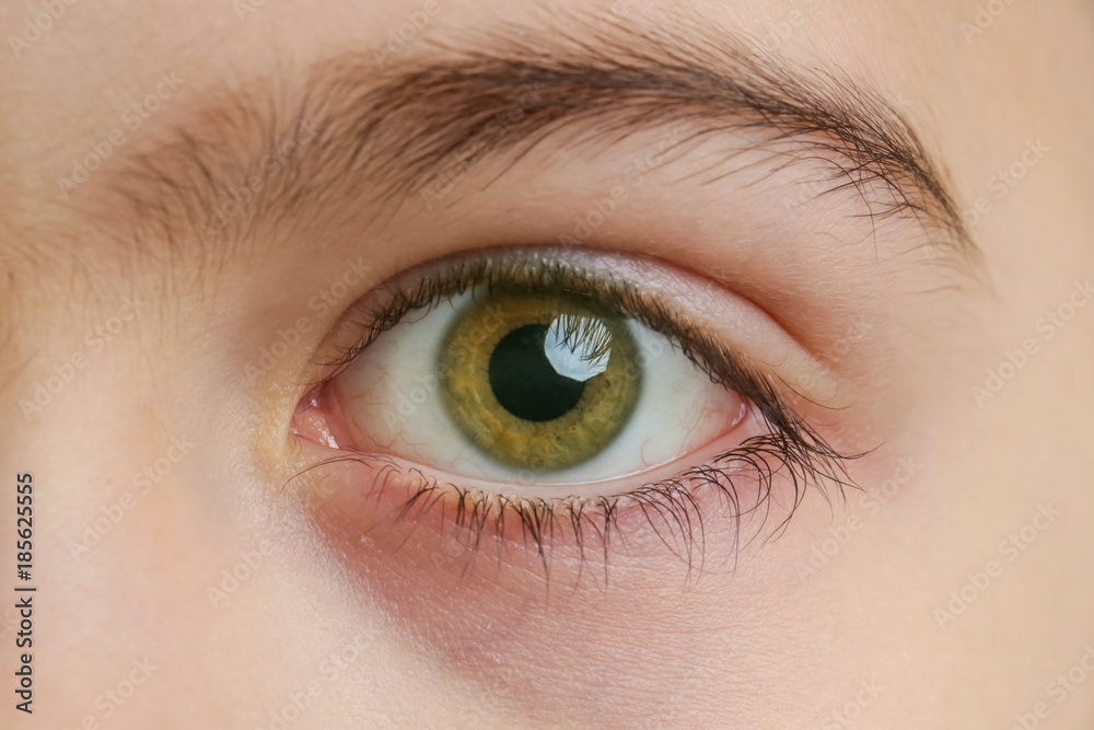 Fototapeta premium Zamknij się widok zielone oko chłopca patrząc na kamery