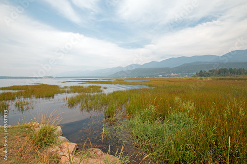 Flathead Lake at Ducharme Access near Polson Montana United States during the 2017 falls fires