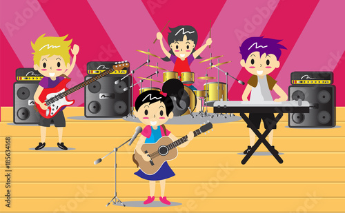 Musicians and Musical Instruments Rock band, music group with musicians concept of artistic people vector illustration