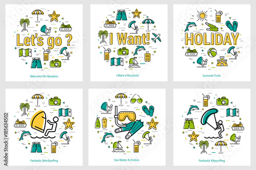 Summer round banners - water activity