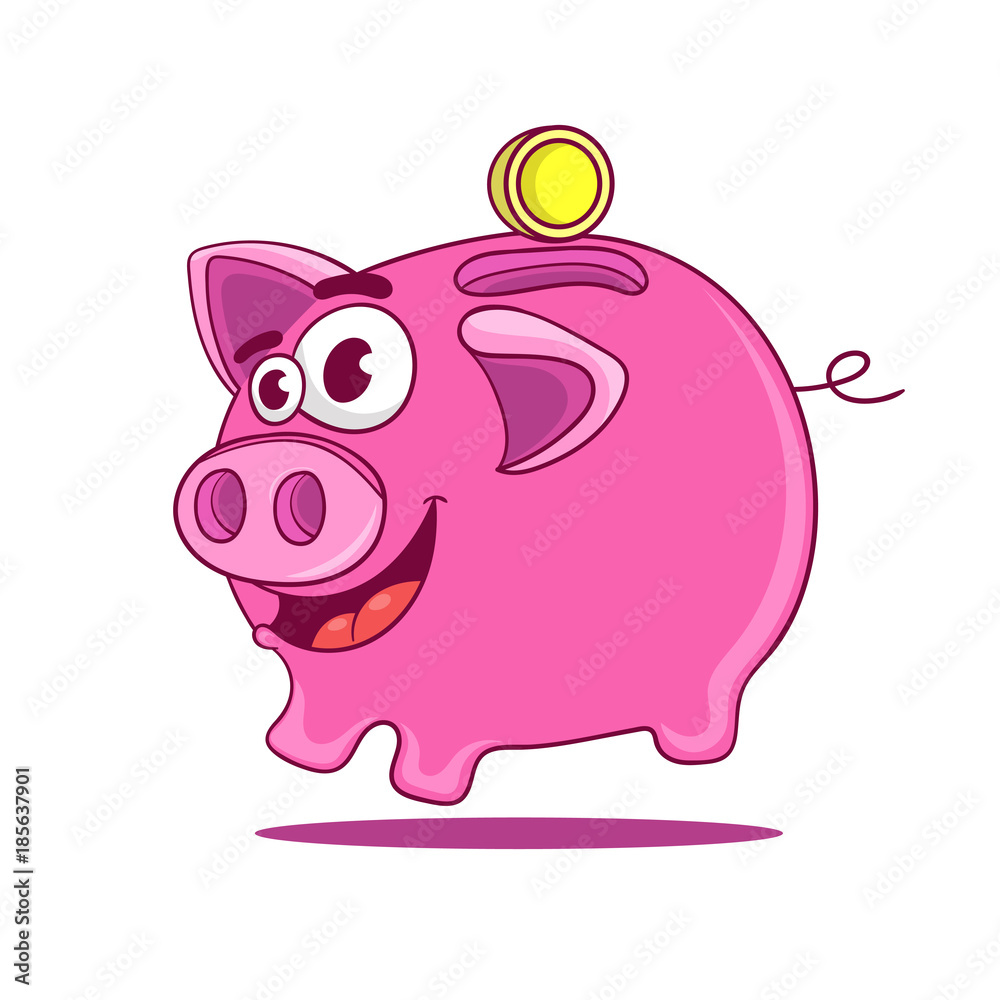 cartoon pink pig piggy Bank with Golden coin vector illustration cartoon pink pig piggy Bank with Golden coin vector illustration