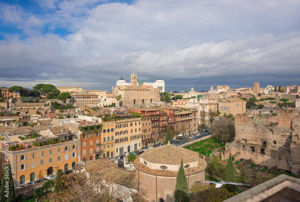 Rome (Italy) - The cityscape from Palatino hill, with Altare della Patria monument