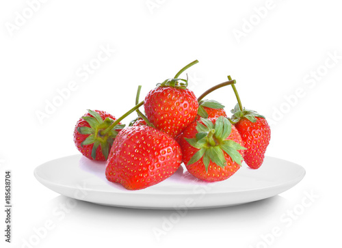 Strawberry in white plate on white background