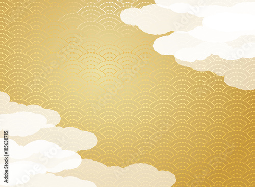 青海波文様と雲。　和風の背景素材。