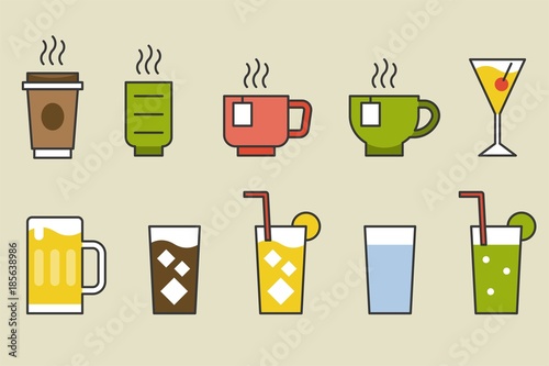 Drinks and beverage vector, filled icon set