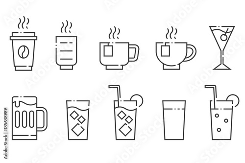 Drinks and beverage vector line icon set
