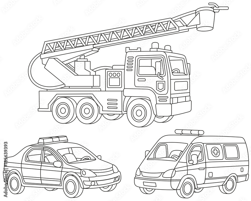 Vector Illustration Cartoon Car Set Coloring: стоковая векторная графика (без ли