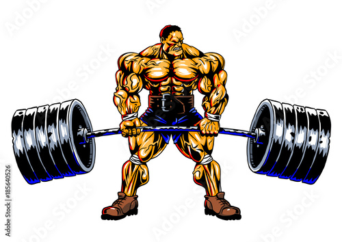 bodybuilder performs an exercise with a barbell, vector, illustration, color, isolated on a white
