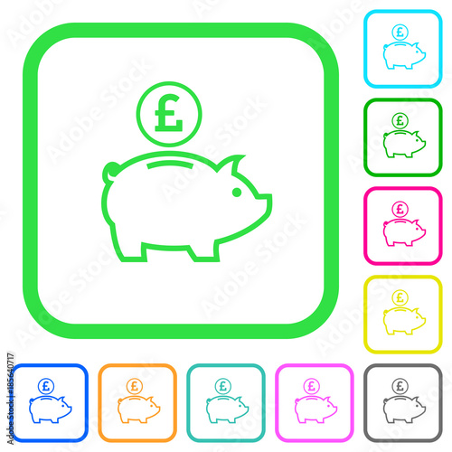 Pound piggy bank vivid colored flat icons icons
