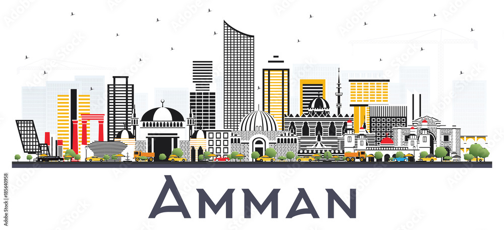 Amman Jordan City Skyline with Color Buildings Isolated on White Background.  Stock Vector | Adobe Stock