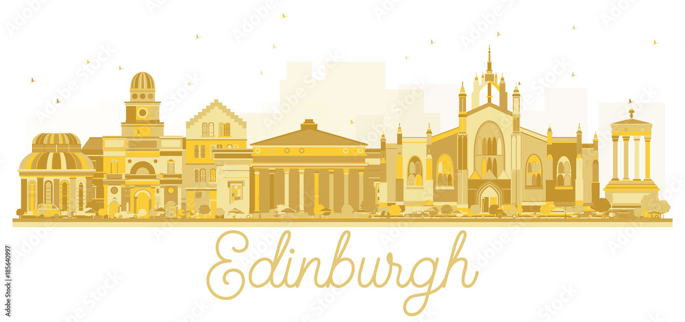 Edinburgh Scotland City skyline golden silhouette.