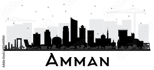 Cuadro en lienzo Amman Jordan City Skyline Black and White Silhouette.