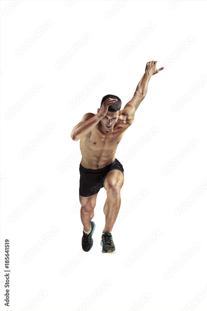 Fototapeta premium The studio shot of high jump athlete is in action