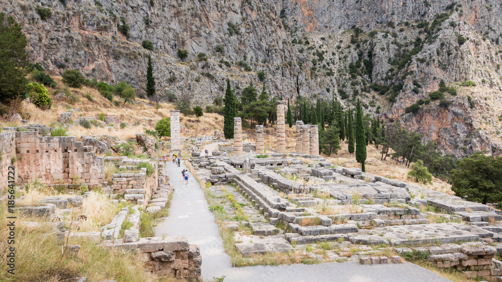 ancient excavations in Delphi , Greece 