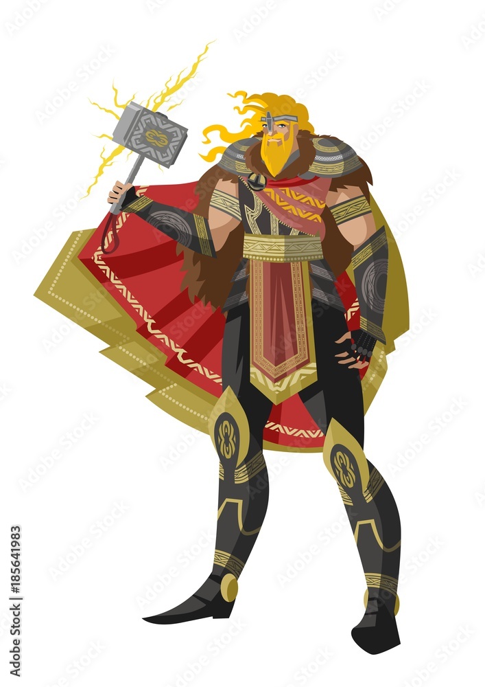 scandinavian norse mythology thor strong god of thunder with hammer