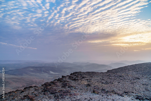 Magic morning orange sunrise dawn over holy land judean desert in Israel