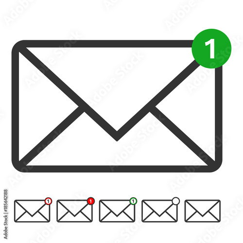 NEW EMAIL notification icon set. Number in green circle. Vector.