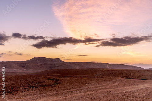 Magic pink and orange colorful scenic sunrise dawn over holy land judean desert in Israel.