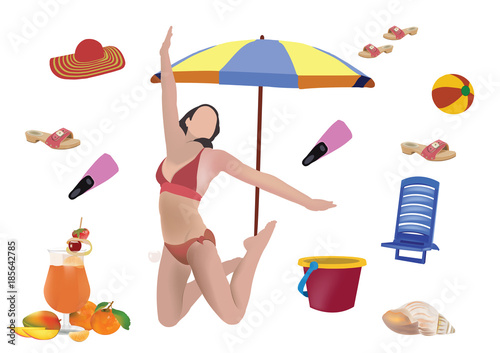 ragazza in costume che salta al mare