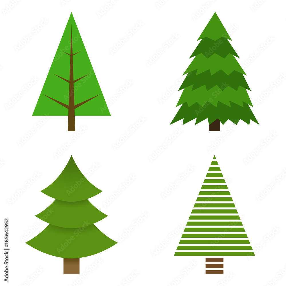 Fototapeta premium Set of Christmas trees painted in different styles isolated on white background. Vector illustration.