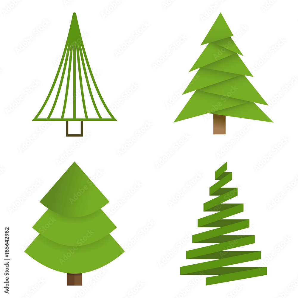 Set of Christmas trees painted in different styles isolated on white background. Vector illustration. Set of Christmas trees painted in different styles isolated on white background. Vector illustration.