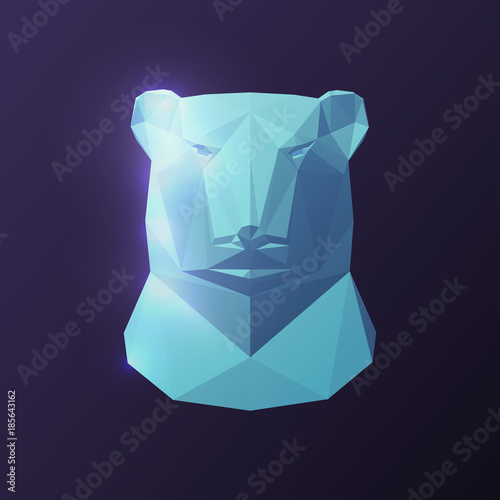 Bear head in geometric low poly style. Realistic polygonal 3d vector illustration.
